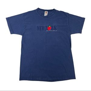 Vintage New York City Big Apple T Shirt Navy Blue Embroidered Adult Size Large